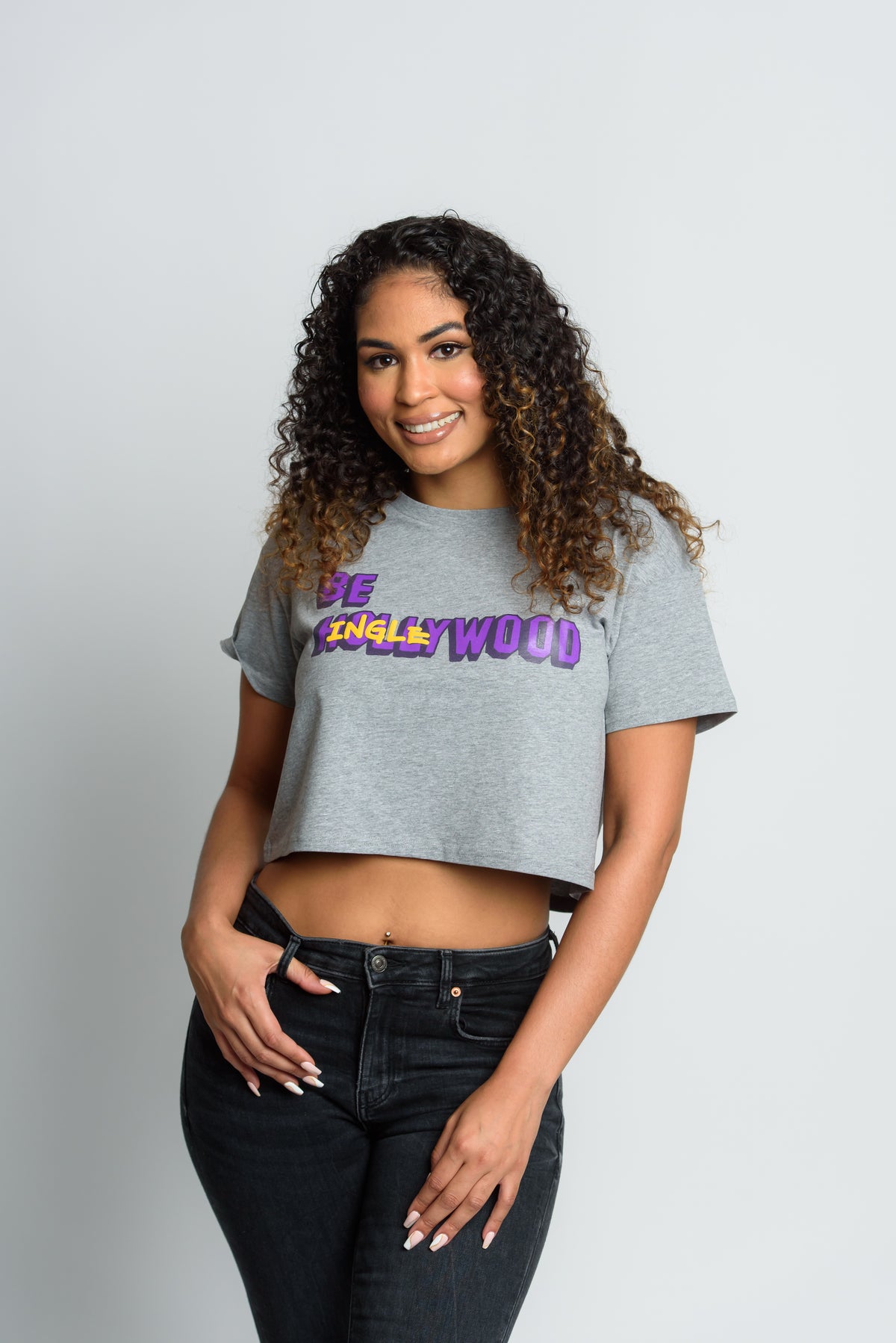 Crop Grey Purple Tee – “Be Inglewood”